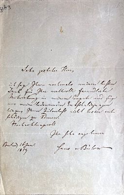 MUSIC - Hans Von Bülow (Dresden, 1830 - Cairo, 1894) - Autograph letter signed