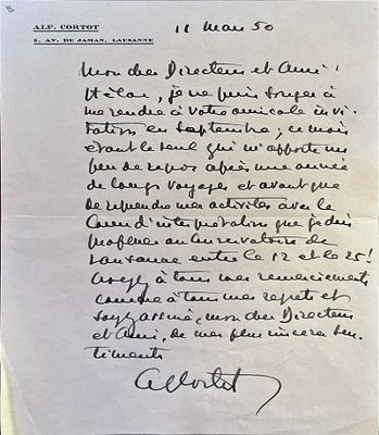 MUSIC - Alfred Cortot (Nyon, 1877 - Lausanne, 1962) - Autograph letter signed