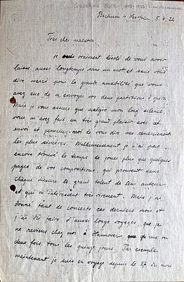 MUSIC - Walter Gieseking (Lyon, 1895 - London, 1956) - Autograph letter signed