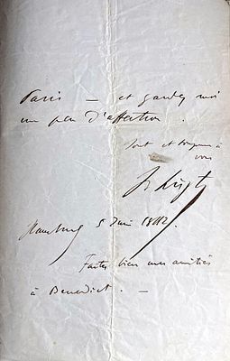 MUSIC - Franz Liszt (Doborjan, 1811- Bayreuth, 1886) - Autograph letter signed (F. Liszt)