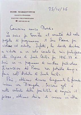 MUSIC - Igor Markevitch (Kiev, 1912 - Antibes, 1983) - Two autograph letters signed