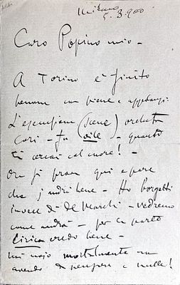 MUSIC - Giacomo Puccini (Lucca, 1858 - Bruxelles, 1924) - Autograph letter signed (Puccini)