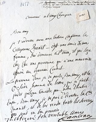 (Theater) Bartolomeo Camerani (Ferrara 1735 - Paris 1816) - Autograph letter signed