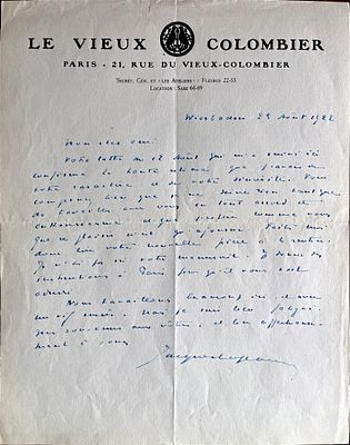 (Theater) Jaques Copeau (Paris, 1879 - Beaune, 1949) - Autograph letter signed