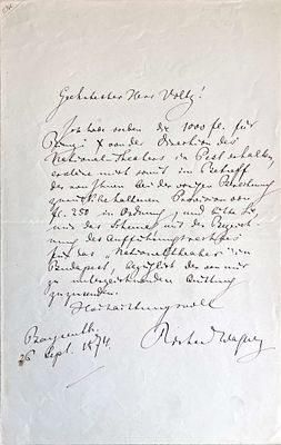 MUSIC - Richard Wagner (Leipzig, 1813 - Venice, 1883) - Autograph letter signed