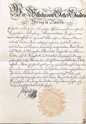 HISTORY - Wilhelm, Herzog in Bayern (Gelnhausen, 1752 - Landshut, 1837) - Document signed