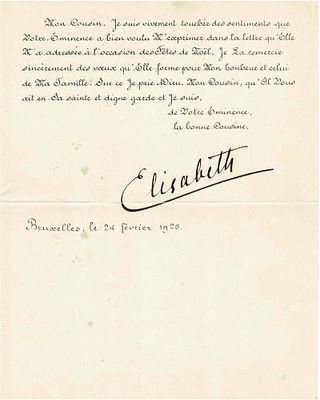 HISTORY - Élisabeth de Belgique (Possenhofen, 1860 - Laeken, 1965) - Letter signed