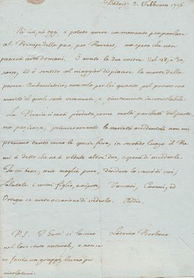 HISTORY - Lodovico I of Bourbon (Colorno, 1773 - Florence, 1803) - Autograph letter signed