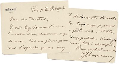 HISTORY - Georges Clemenceau (Mouilleron-en-Pareds, 1841 - Paris, 1929) - Autograph letter signed