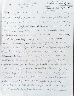 HISTORY - (Siege de Paris) Jules Favre (Lyon, 1809 - Versailles, 1880) - Draft of a very important