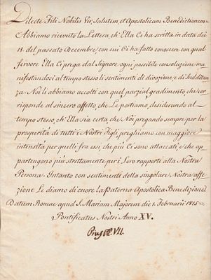 HISTORY - Pope Pius VII (Barnaba Chiaramonti (Cesena, 1742 - Rome, 1823) - Letter signed