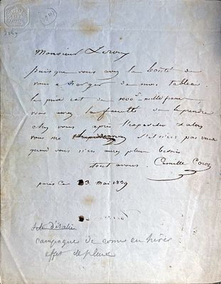 ART - Jean-Baptiste Camille Corot (Paris 1796 - ib., 1875) - Autograph letter signed