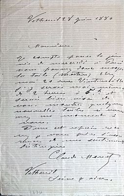 ART - Claude Monet (Paris, 1840 - Giverny, 1926) - Autograph letter signed