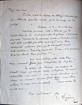 ART - Paul Signac (Paris 1863 - ib., 1935) - Autograph letter signed