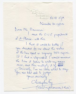 CONTEMPORARY ANGLO-AMERICAN LITERATURE - Christopher Fry (Bristola, 1907 - Chichester, 2005) - An