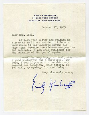 CONTEMPORARY ANGLO-AMERICAN LITERATURE - Emily Kimbrough (Muncie, 1899 - Manhattan, 1989). - Typed