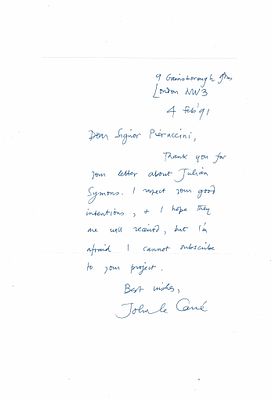 CONTEMPORARY ANGLO-AMERICAN LITERATURE - John Le Carré (Poole, 1931) - Autograph letter signed