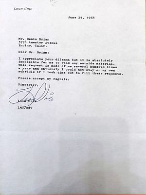 CONTEMPORARY ANGLO-AMERICAN LITERATURE - Leon Uris (Baltimore, 1924 - Shelter Island, 2003) - Typed