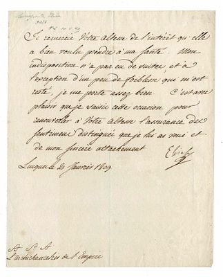 HISTORY - BONAPARTE Elisa (1777 - 1820) - Autograph letter signed