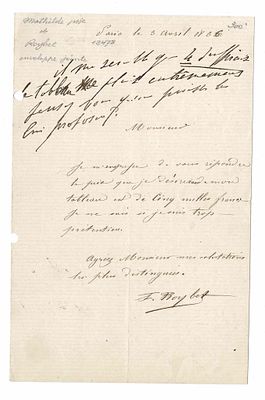 HISTORY - BONAPARTE Mathilde (1820 - 1904) - Autograph letter