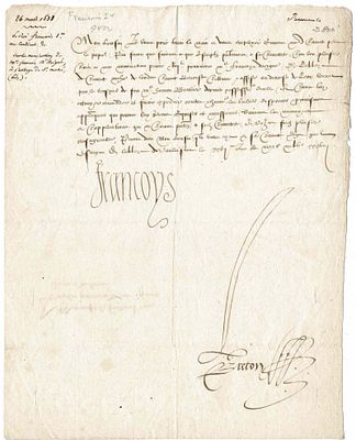 HISTORY - FRANÇOIS I (1494 - 1547) - Letter signed