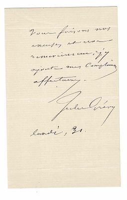 HISTORY - GREVY Jules (1807 - 1891) - Autograph letter signed