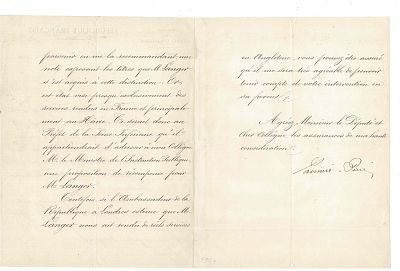 HISTORY - CASIMIR-PERIER Jean (1847 - 1907) - Autograph letter signed