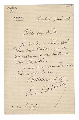 HISTORY - FALLIERES Armand (1841 - 1931) - Autograph letter signed