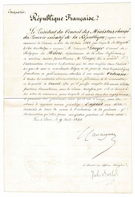 HISTORY - CAVAIGNAC Louis (1802 - 1857) - Document signed