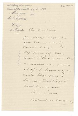 HISTORY - WALDECK-ROUSSEAU Pierre (1846 - 1904) - Autograph letter signed