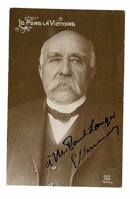 HISTORY - CLEMENCEAU Georges (1841 - 1929) - Photograph with autograph dedication signed ; autograph letter signed