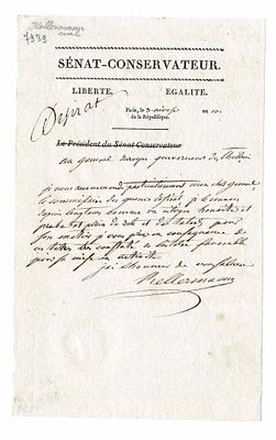 HISTORY - KELLERMANN François Christophe (1735 - 1820) - Autograph letter signed