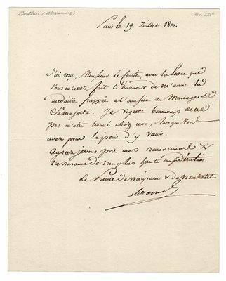 HISTORY - BERTHIER Louis Alexandre (1753 - 1815) - Autograph letter signed