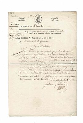 HISTORY - MASSENA André (1758 - 1817) - Letter signed