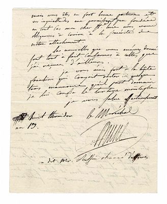 HISTORY - BRUNE Guillaume Marie Anne (1763 - 1815) - Autograph letter signed