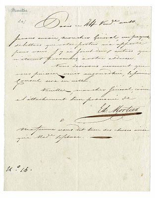 HISTORY - MORTIER Adolphe Edouard (1768 - 1835) - Autograph letter signed