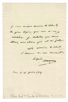 HISTORY - D'ORNANO Philippe Antoine (1784 - 1863) - Autograph letter signed