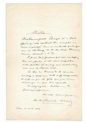 HISTORY - RONCIERE-le-NOURY Camille Adalbert (1816 - 1880) - Autograph letter signed