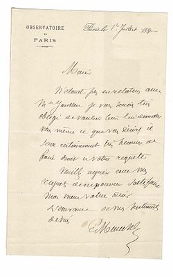HISTORY - MOUCHEZ Ernest Amédée Barthélemy (1821 - 1892) - Autograph letter signed