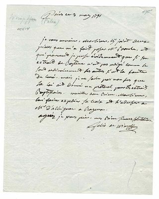 HISTORY - WIMPFEN Félix (1744 - 1814) - Autograph letter signed