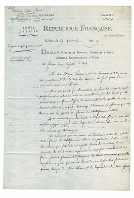 HISTORY - DEJEAN Jean-François-Aimé (1749 - 1824) - Autograph letter signed