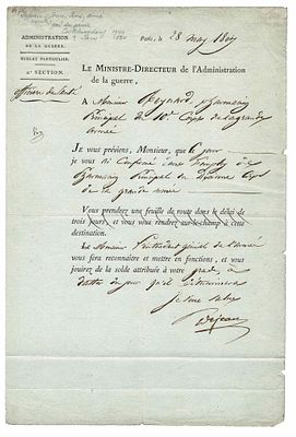 HISTORY - DEJEAN Jean-François-Aimé (1749 - 1824) - Autograph letter signed