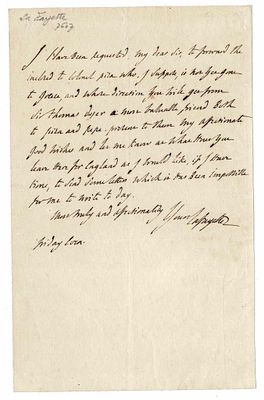HISTORY - LA FAYETTE Marie Joseph (1757 - 1834) - Autograph letter signed