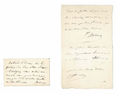 HISTORY - MELLINET Emile (1798 - 1894) - Autograph letter signed ; visiting card