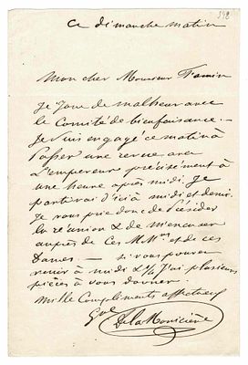 HISTORY - LAMORICIERE Christophe Louis (1806 - 1865) - Autograph letter signed