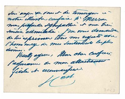 HISTORY - CASTELNAU Edouard (1851 - 1944) -Autograph card signed