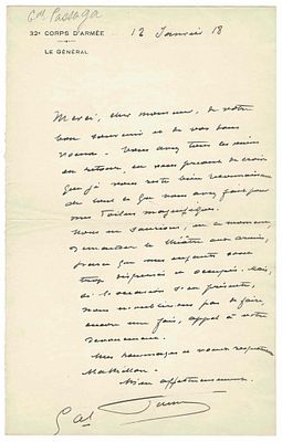 HISTORY - PASSAGA Germain (1863 - 1939) - Autograph letter signed