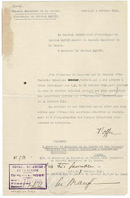 HISTORY - MANGIN Charles (1866 - 1925) - Typed letter signed