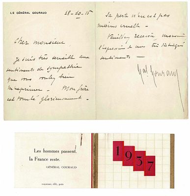 HISTORY - GOURAUD Henri Joseph Eugène (1867 - 1946) - Autograph letter signed