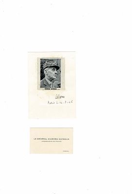 HISTORY - CATROUX Georges (1877 - 1969) - Photographs signed ; typed letter signed ; visiting card